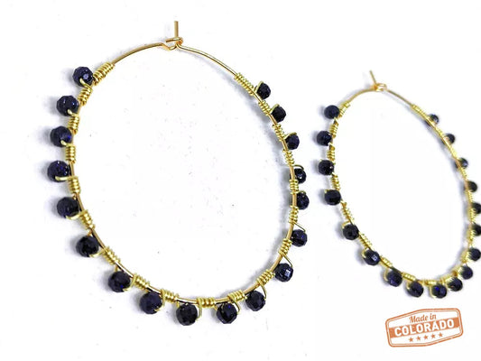 Purple Sandstone 18K gold-plated hoops earrings