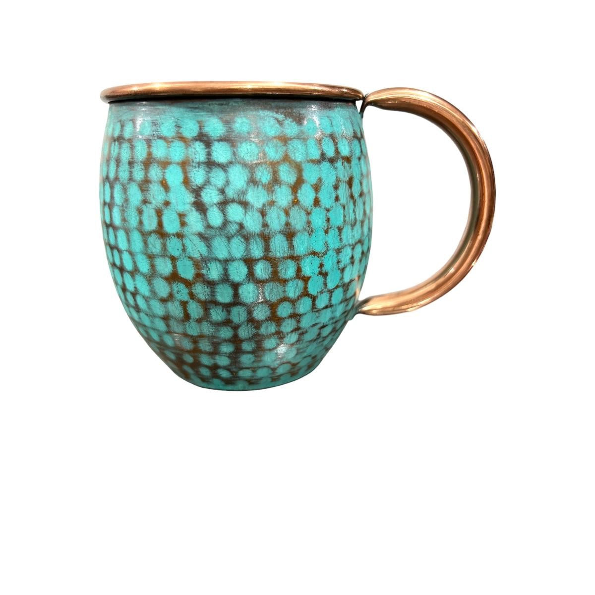 Set of Two Copper Barrel Mugs with Chiselled Skull (Day of the Dead), Hammered and Turquoise Patina